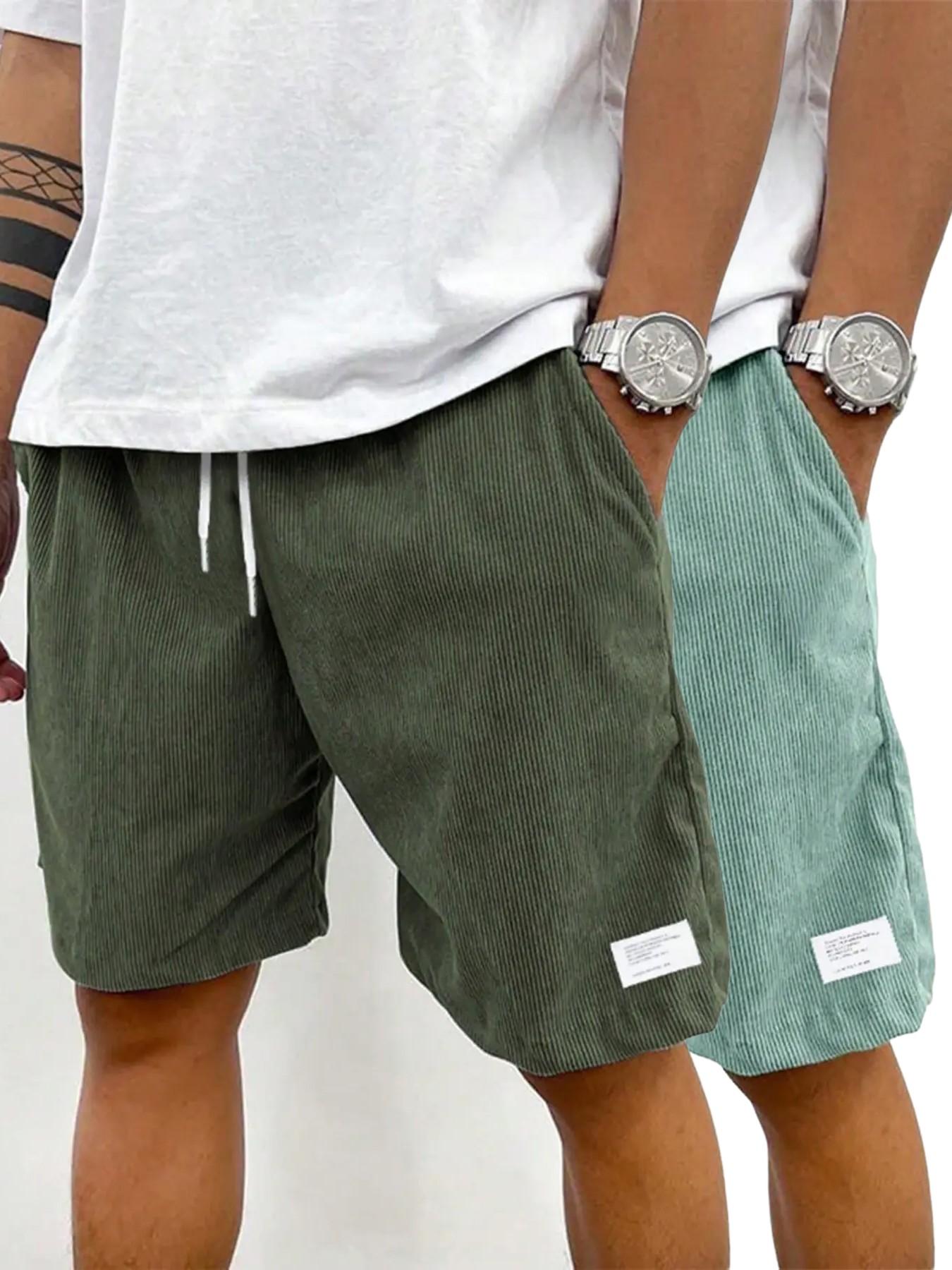Men's Solid Plain Patched Drawstring Waist Shorts, Menswear Regular Fit Casual Pocket Elastic Waist Shorts for Summer, Men's Bottoms for Daily Wear