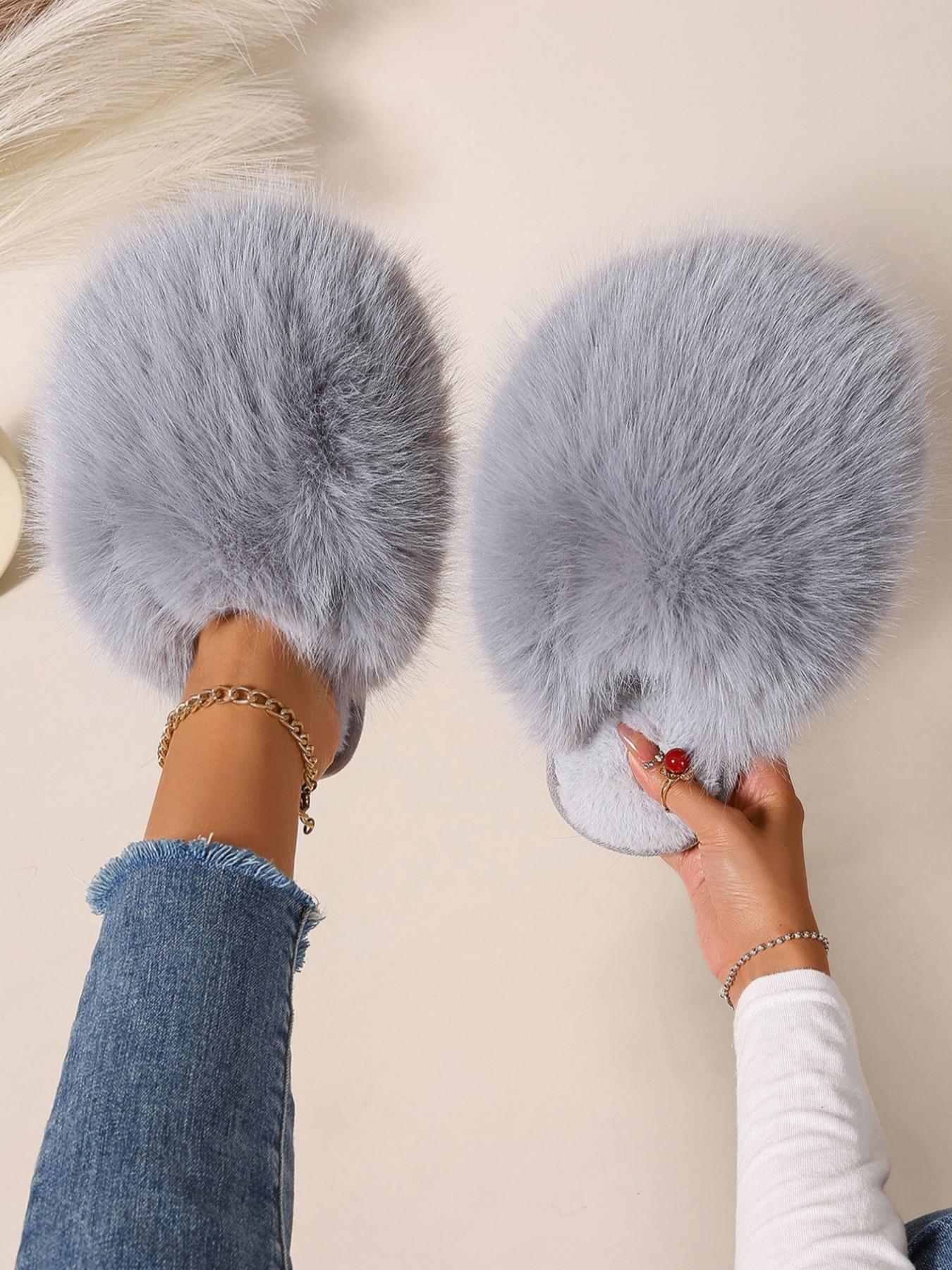 Women's Plush Slippers, 24 Colors, Soft Textile Upper, Rubber Sole, All Seasons, Warm and Comfortable, Fashion Home Shoes