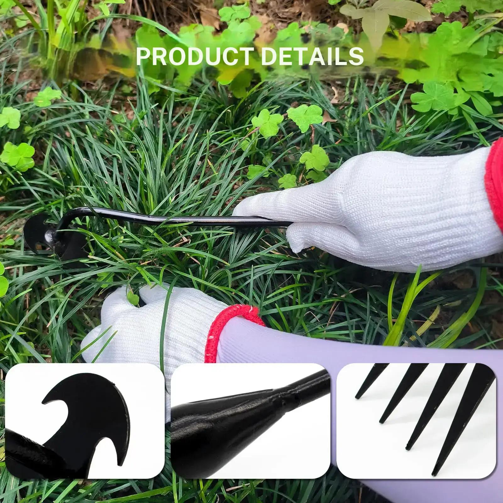 Weed Pulling Tool, Uprooting Weeding Tool, Gardening Tools, Hand Weeder Garden Weeding Puller with Handle Tools, 4 Teethes Dual Purpose Weeder for Garden Yard Farm Weed Removal