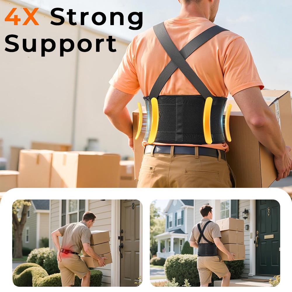 Work Back Brace with Adjustable Shoulder Straps [Stronger Support & Breathable Mesh] Breathable Lumbar Brace Lower Back Support Belt for Men Women - for Lifting, Warehouse, Construction & Moving