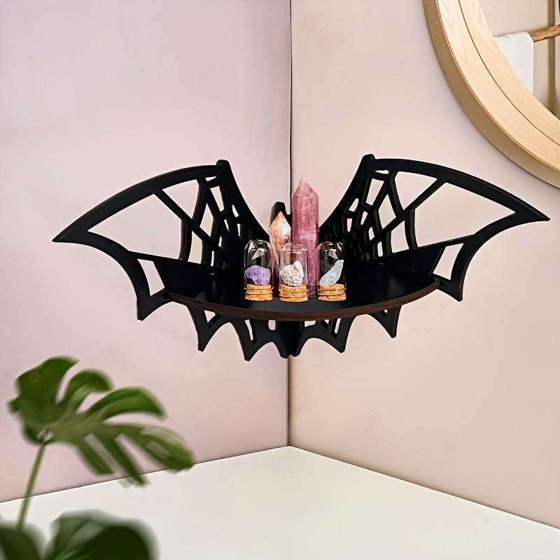 Bat Wall Shelf, Wooden Spider Bat Corner Rack, Halloween Decorative Wall Mount, Floating Display Stand, Art Animal Theme Room Accent