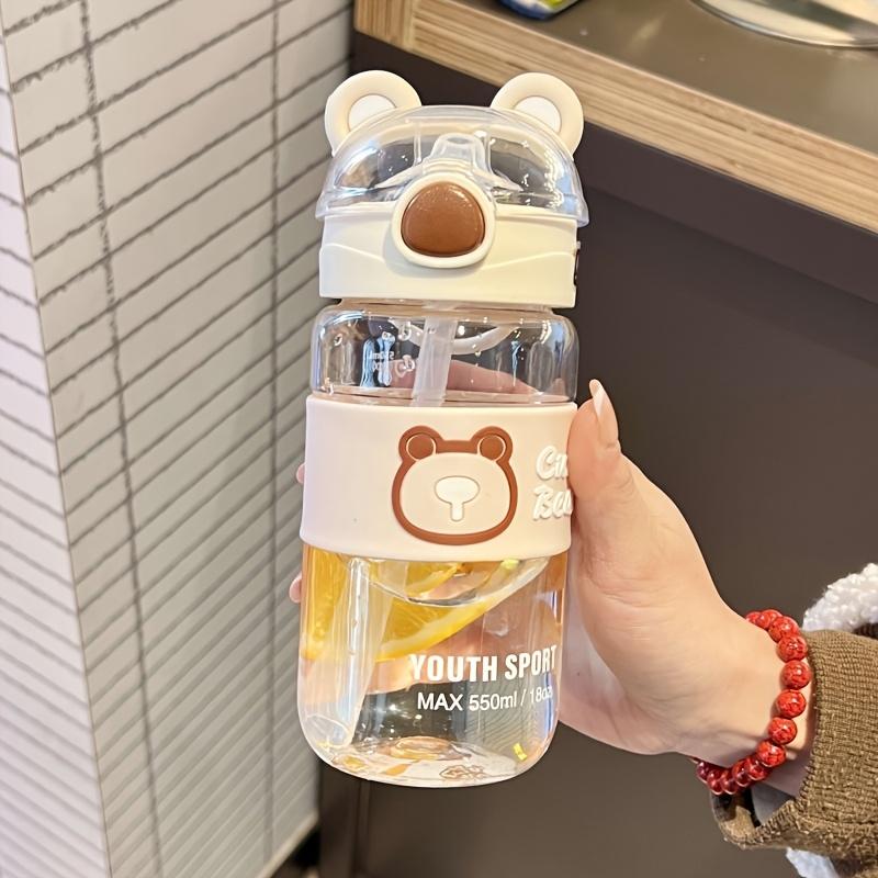 550ml/650ml Cute Bear Cartoon Portable Water Bottle with Straw, High-Value School Cup with Lifting Handle – Perfect for Summer/Winter Drinks, Outdoor Sports, Fitness, Travel, Camping,  Halloween & Christmas Gifts, Water Bottle For Girl and  Boy, Thermos