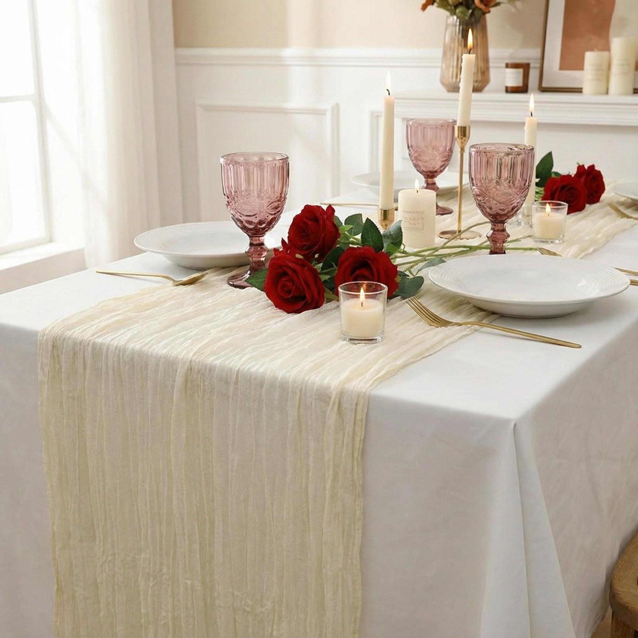 1/6/10pcs Beige Table Runner Bohemian Country-StyBeigele Table Runner, Suitable for Weddings, Baby Baptism Parties and Holiday Decorations