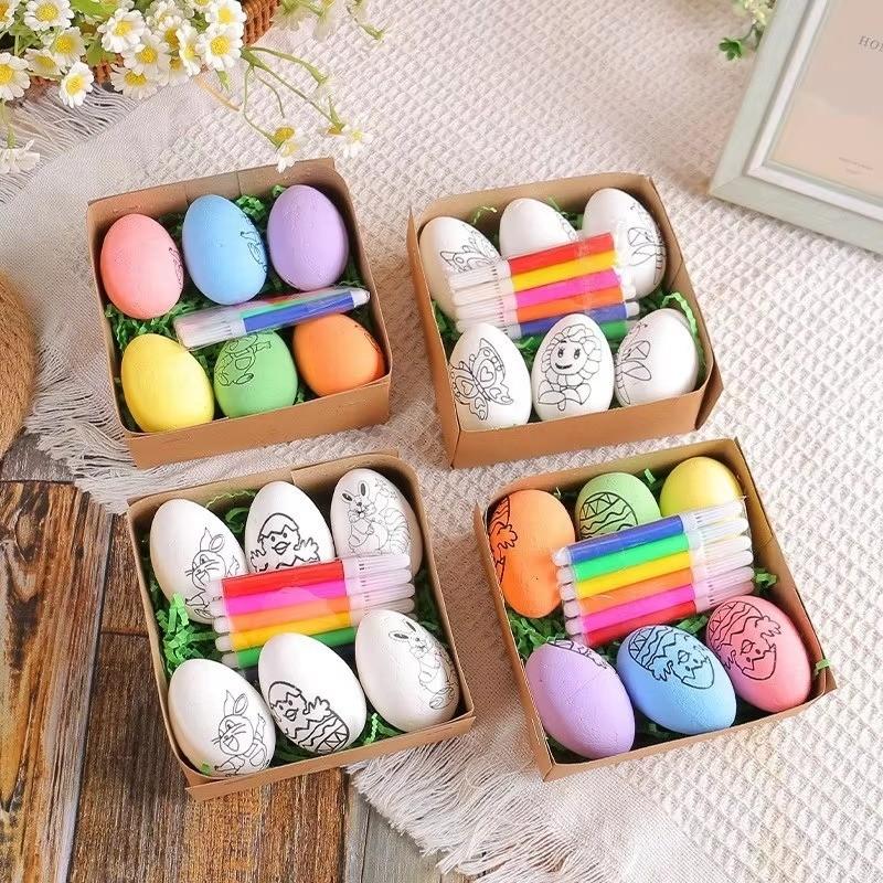 Safe Eco-Friendly DIY Hand-Painted Easter Eggs, Dual-Sided Realistic Egg Coloring Kit, Kids Craft Educational Toy, Parent-Child Interactive Painting Set