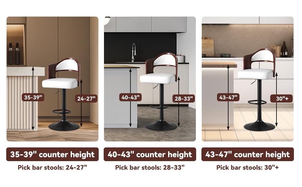Swivel Bar Stools Set of 2 Seat Adjustable Height 24.5-33.5IN, Wooden Barstools PU Leather Upholstered Bar Chairs with Back & Footrest for Bar Kitchen Dining Room Swivel Bar Stools Set of 2 Seat Adjustable Height 24.5-33.5IN, Wooden Barstools PU Leather Upholstered Bar Chairs with Back & Footrest for Bar Kitchen Dining Room