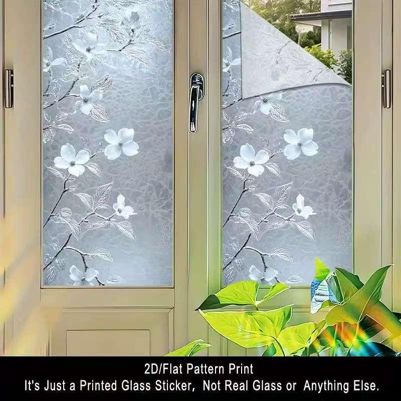 Static Glass Window Decal, 2D Flat Pattern, Elegant Design, Removable Self-Adhesive Privacy Film, Home Decor for Living Room, Kitchen, Bathroom, Bedroom, Balcony