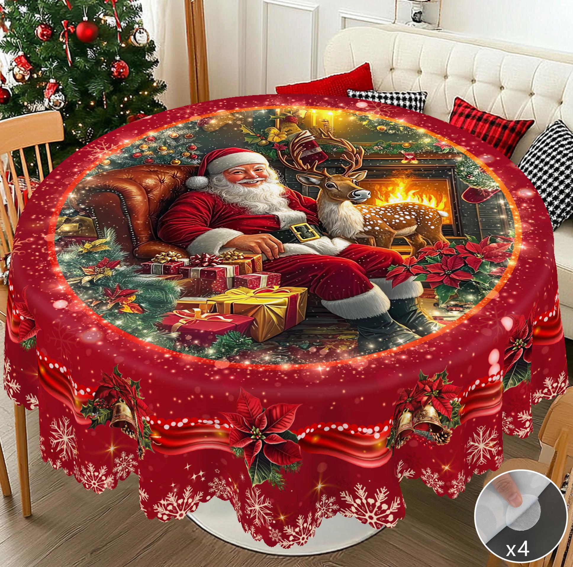 PLUMLIK Red Christmas Tablecloth with Santa Claus, Reindeer, Snowman Patterns, Christmas Decor 2025, Christmas Party Decoration for Indoor&Outdoor, Vintage Round Rectangular Table Cloth, Holiday Home kitchen Festive Decor, Christmas Gifts