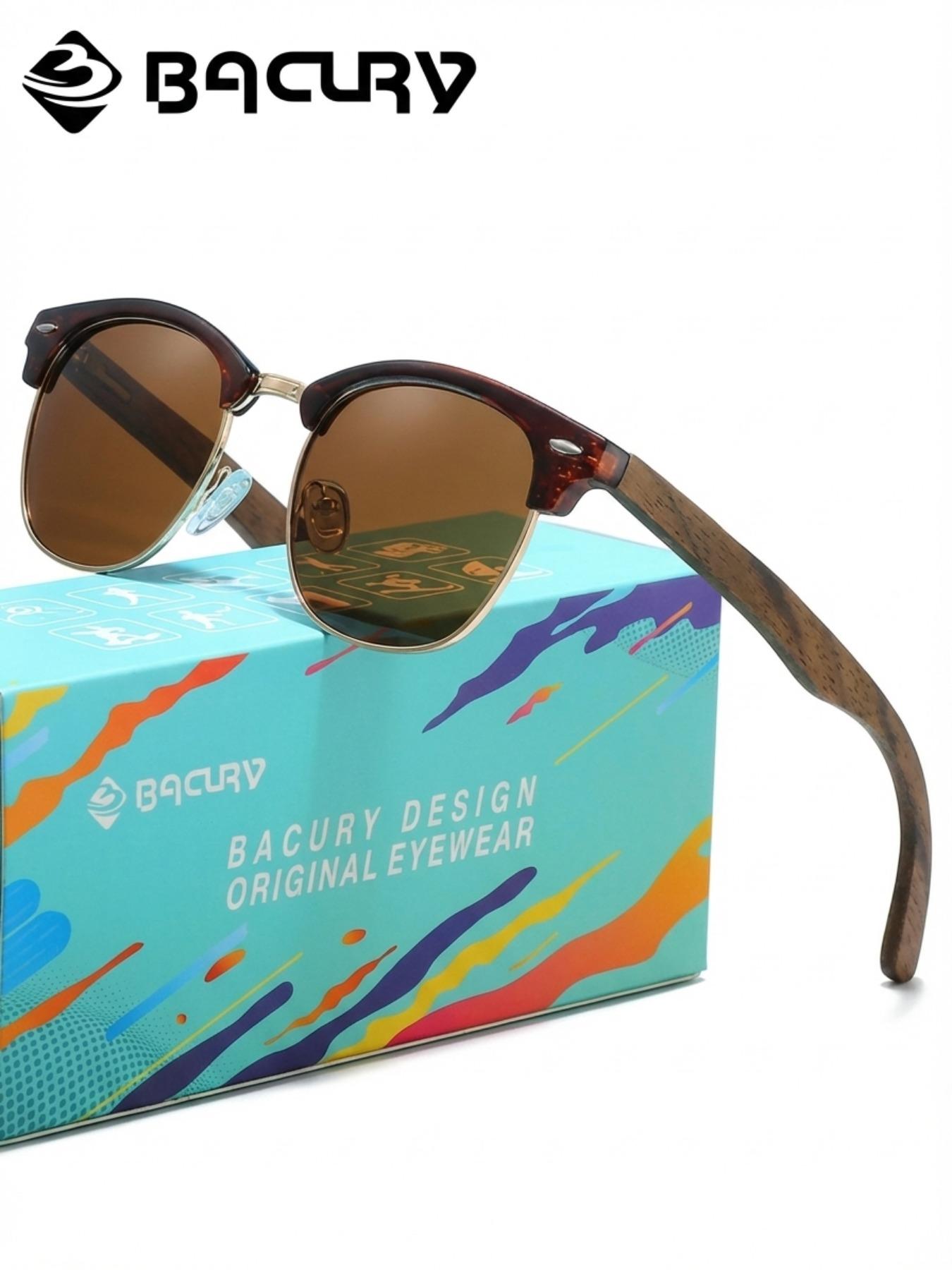 BACURY Retro Sunglasses, Polarizing Film, Men'S And Women'S Oval Half Frame, Fashionable Accessories, Daily Uv Protection, Glare Reduction, Wind And Dust Prevention, Glare Reduction