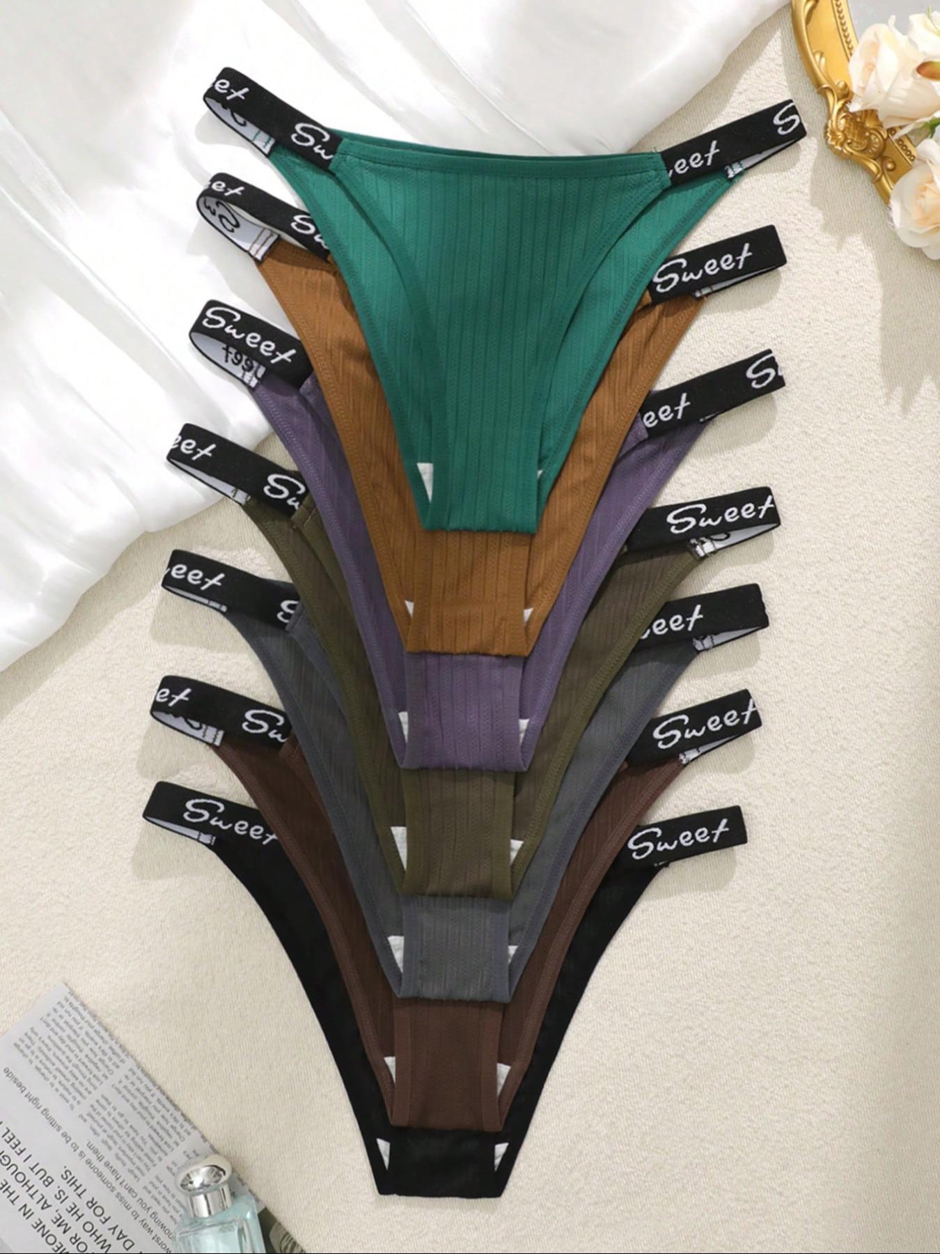 Women's Contrast Letter Tape Drop Waist Thongs, Casual Soft Comfy Breathable Panty for Daily Wear, Ladies Underwear for All Seasons, Underwear for Women, Casual Elegant Panty