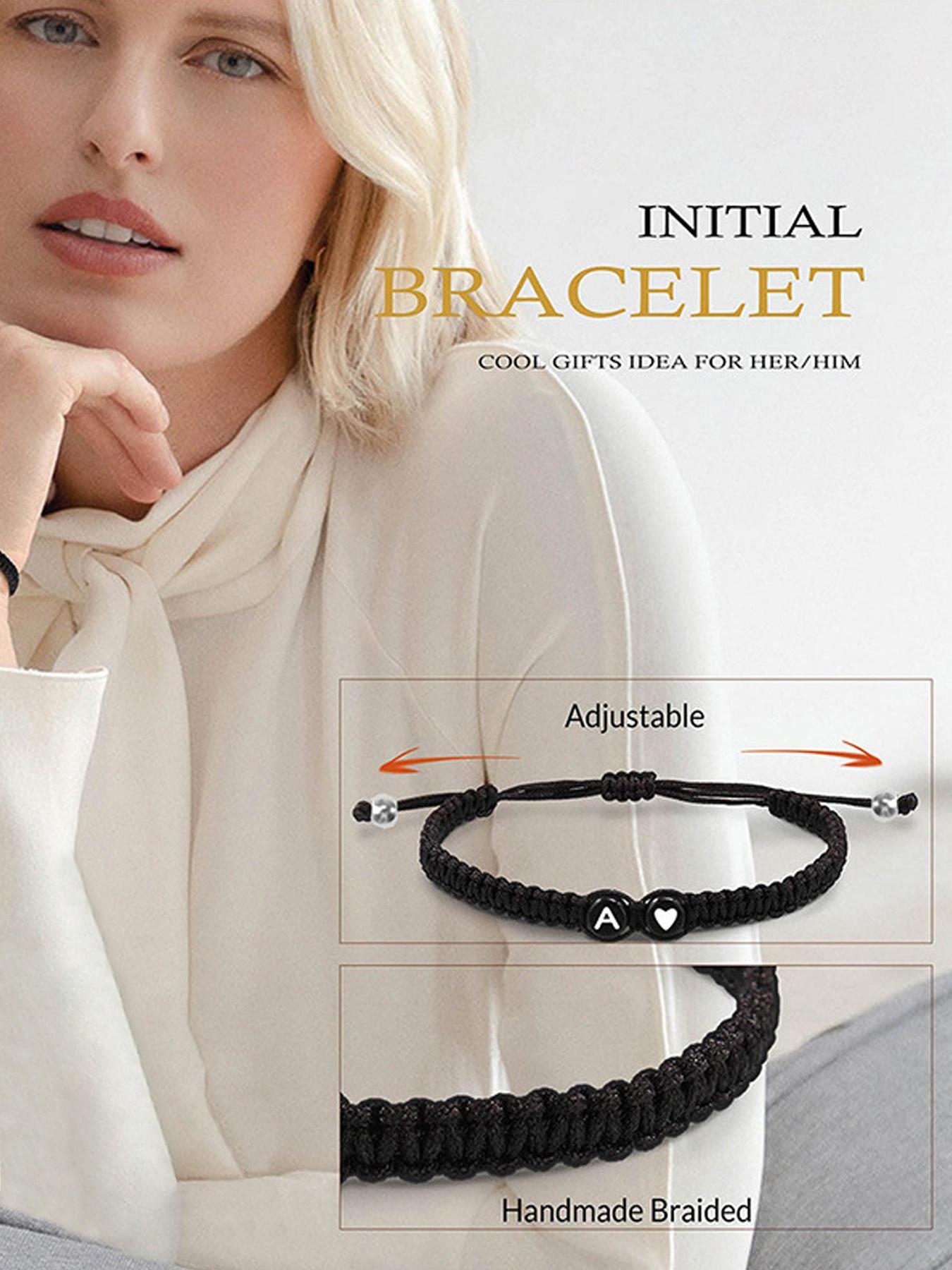 Black and White Heart-shaped 26-letter Braided Hand Rope, Personalized Style Letter Link Bracelet Suitable for Daily Wear Lovers & Girlfriends