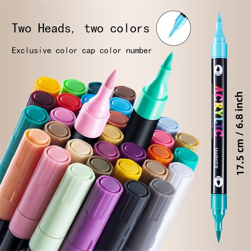 24/48/72 Color Dual-Tip Acrylic Marker Pen, Waterproof & Quick-Dry for Wood, Canvas, Stone, Glass & Rock Painting, DIY Crafts Ideal Christmas Gift