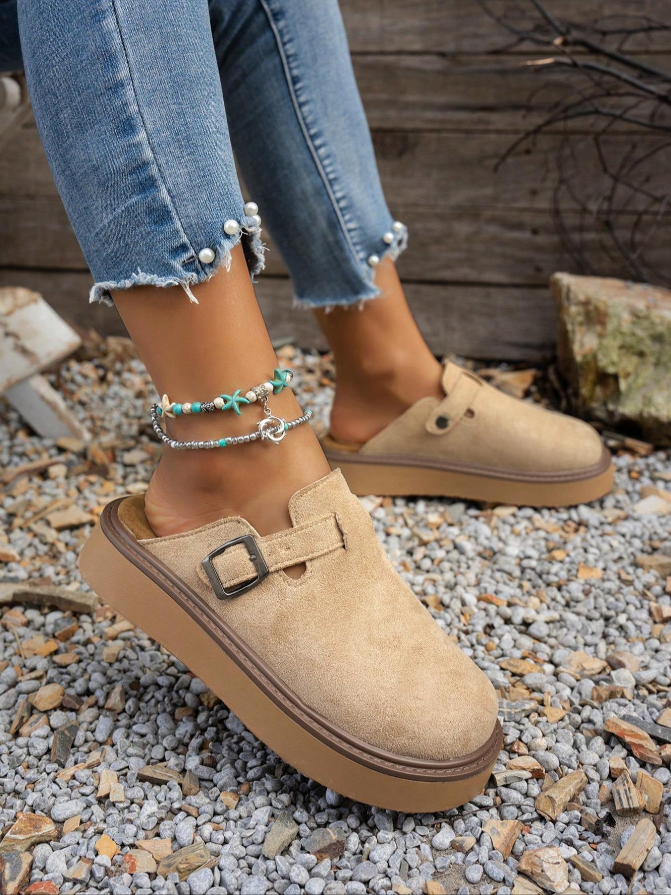 Women's Multi-Color Velvet Slip-On Shoes, Elegant Comfortable Large Size Single Button Design, Casual Fashion Slippers for Spring & Fall, Slip On Lightweight