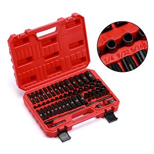 55PCS 1/4 Inch Drive Master Impact Socket Set, Metric/SAE, Deep/Shallow, 6 Point, CR-V, 5/32 Inch - 9/16 Inch, 4mm - 15mm, with Extensions,Adapters,Universal Joint Heavy Duty Wrench#TikTokShopBlackFriday