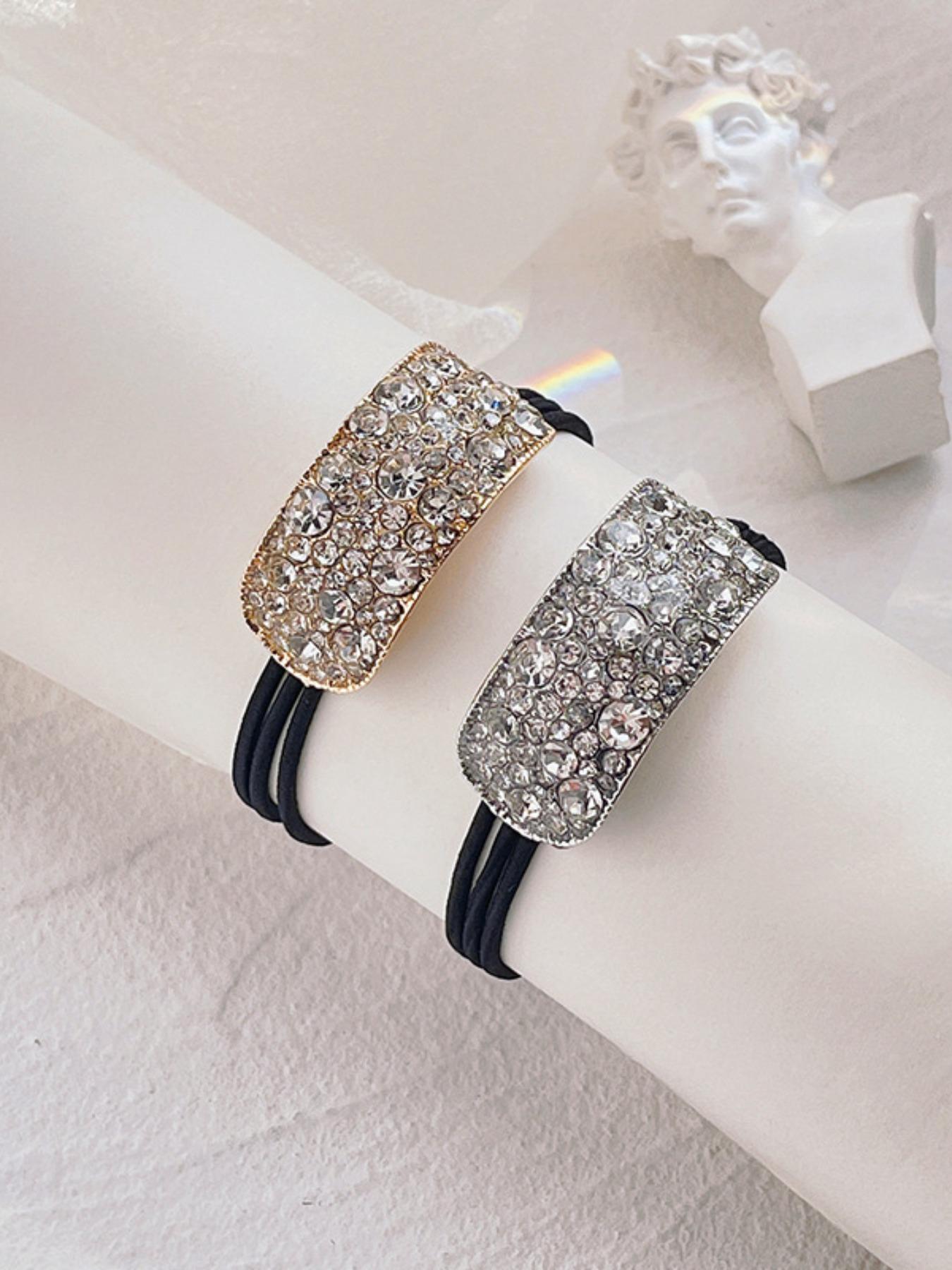 2 Sparkling Rhinestone Hair Ties, Durable Elastic Bands for Strong Hold, Stylish Hair Accessories to Enhance Your Look, Ponytail Hairstyle, Messy Bun