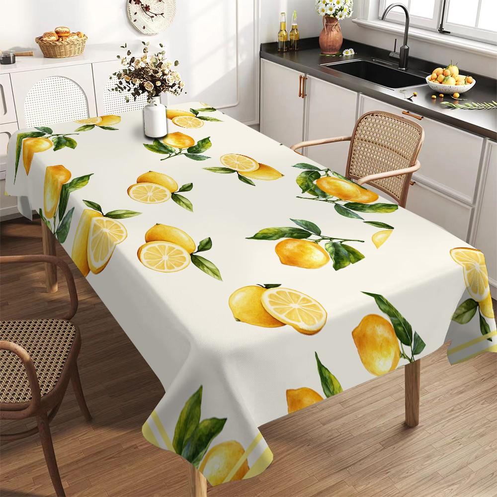 Lemon Fruit Print Tablecloth, Polyester Washable, Kitchen Dining Outdoor Picnic Garden Party Decorative Cloth