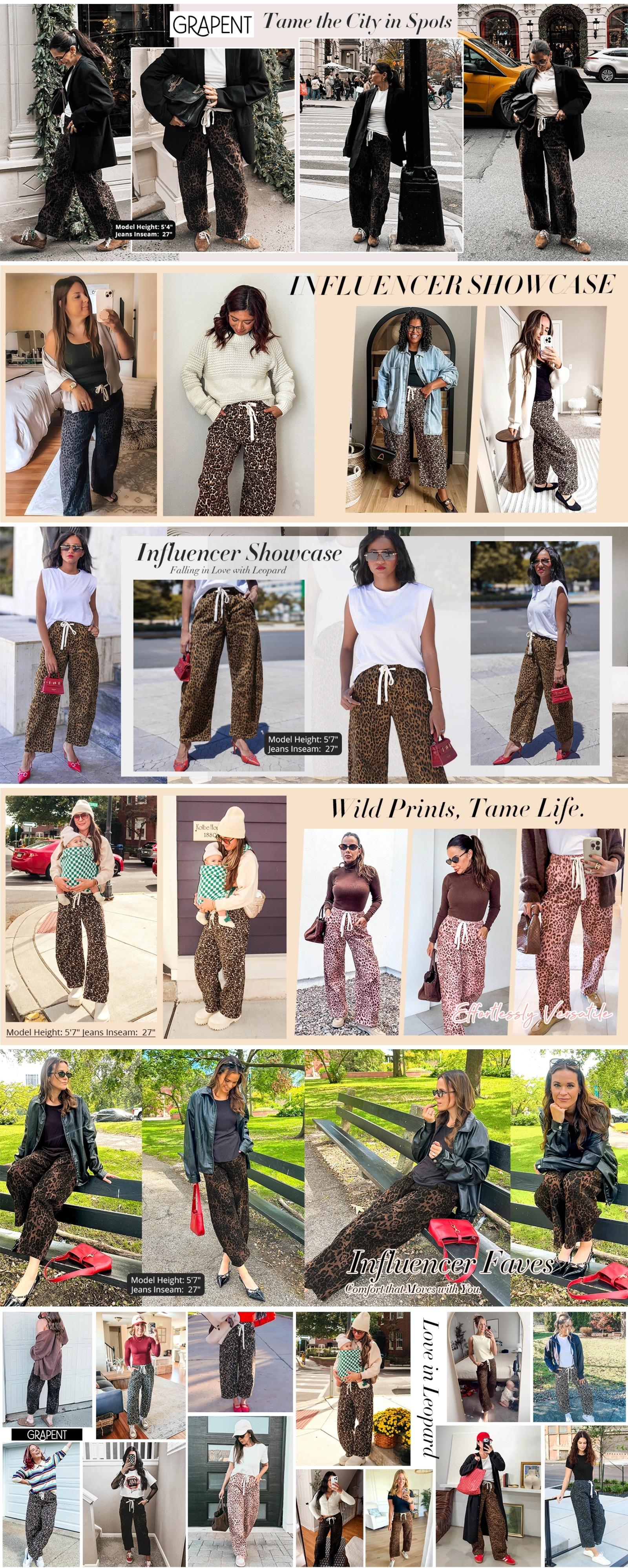 【GRAPENT Barrel Jeans Collection】Women's High-Waisted Stretchy Leopard Print Pull-On Cropped Ankle Denim Bottoms, Stylish Women's Wear for Early Fall Backtoschoolshopping, Women's Fashion Essential