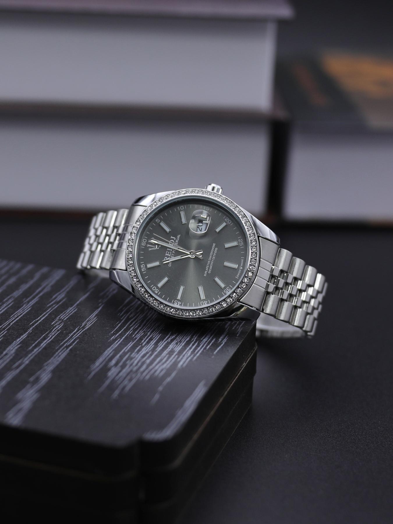 Luxury Log Series High-End Business Men's Watch, Round Dial, Waterproof Calendar Display, Butterfly Buckle Stainless Steel Strap, Business Fashion Watches