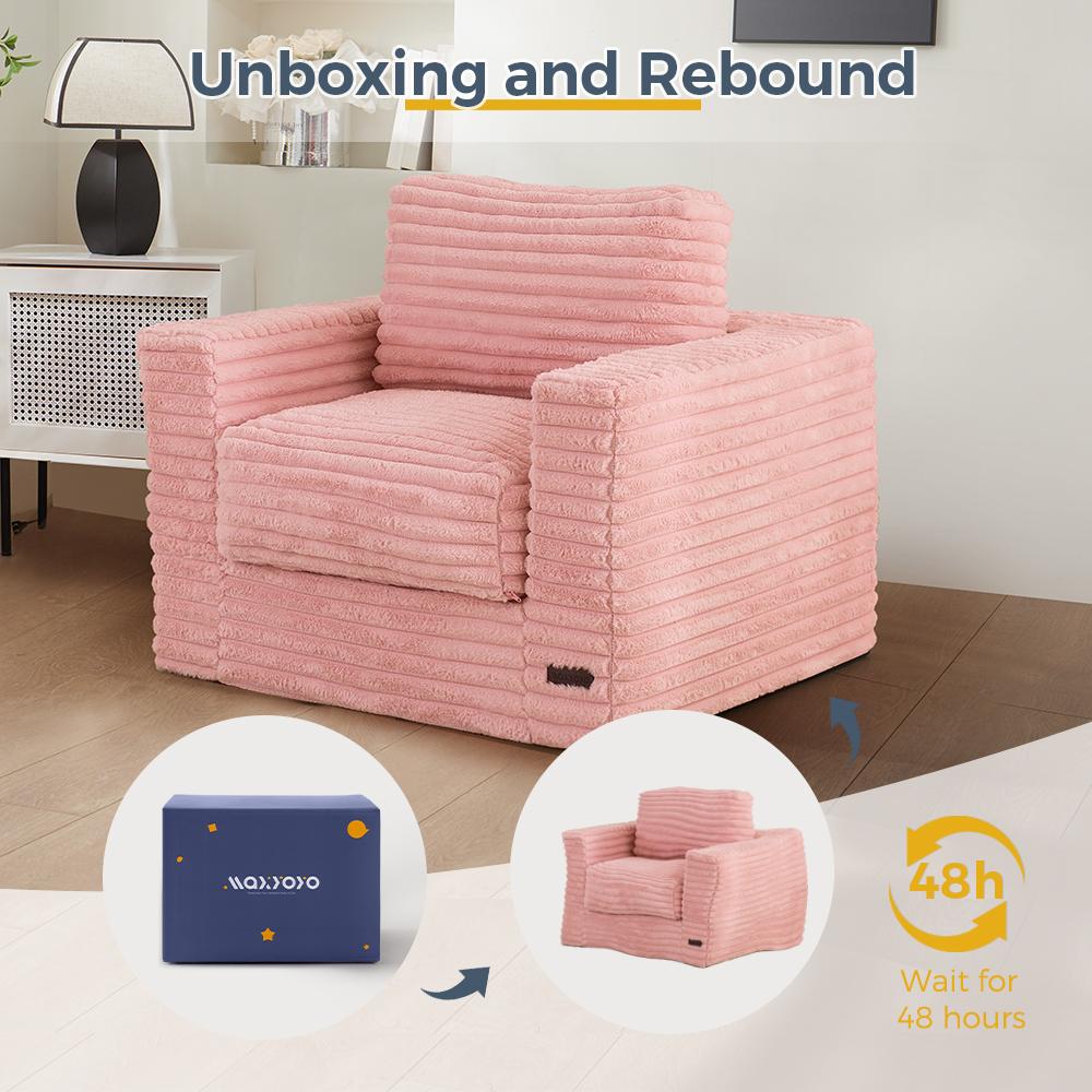 MAXYOYO Large Bean Bag Chair - Boneless Couch Convertible to Floor Sofa with Pillows & Armrests, Plush Sofa Couch for Bedroom & Living Room, Pink