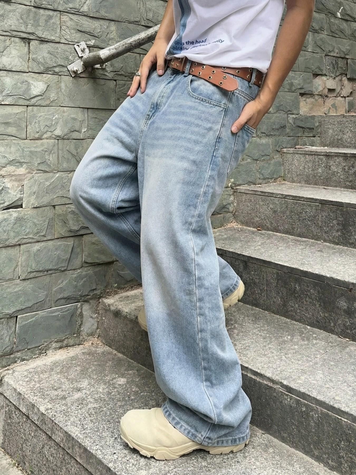MOVRA1 Men's Vintage Washed Loose-Fit Relaxed Fit Wide-Leg Jeans, Long Y2K Streetwear Casual Pants, Perfect Gift Boyfriend or Husband