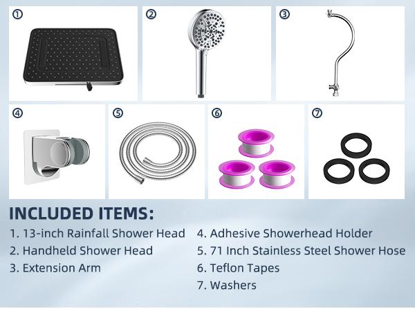 Hibbent Upgraded 5-spray 13'' Shower Head, High Pressure Rainfall Shower Head, Dual Showerhead Combo with 10-mode Handheld Spray, 12'' Adjustable Extension Arm, 71'' Hose