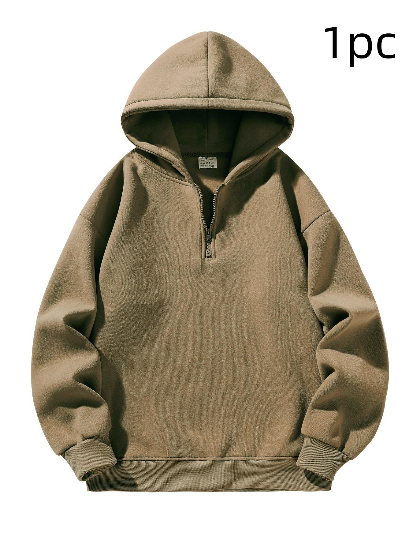 Men's Plain Half Zip Drop Shoulder Essentials Hoodie, Street Fashion Hoodie, Regular Fit Casual Long Sleeve Hooded Sweatshirt for Fall & Winter, Men's Clothes for Daily Wear