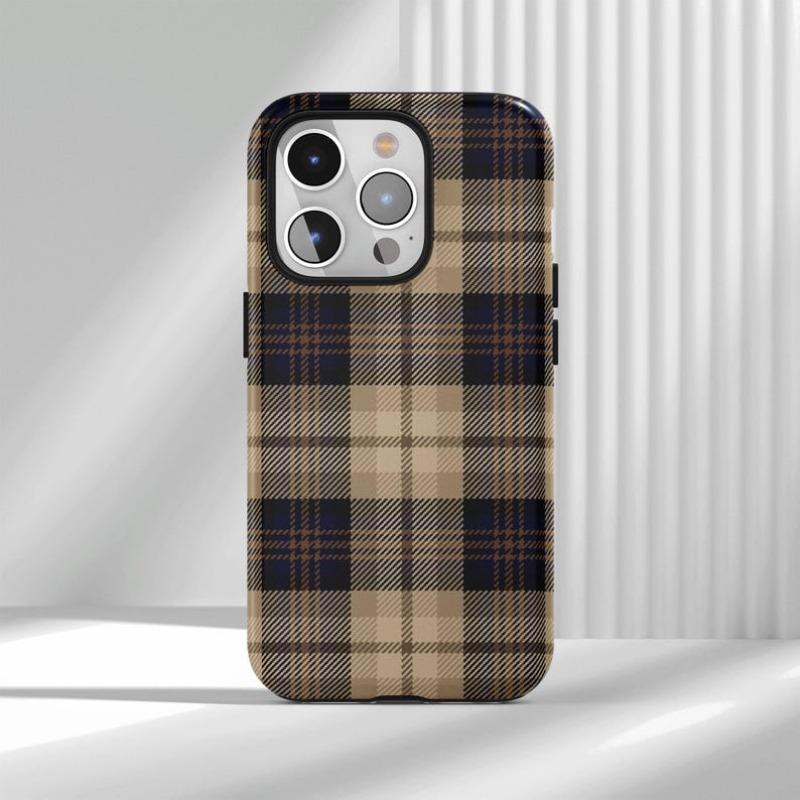 Navy Plaid Phone Case, Classic Tartan Check Cover, Neutral Preppy Aesthetic, iPhone 17 16 15 14 13 12 11 Pro Max, Striped Pattern
