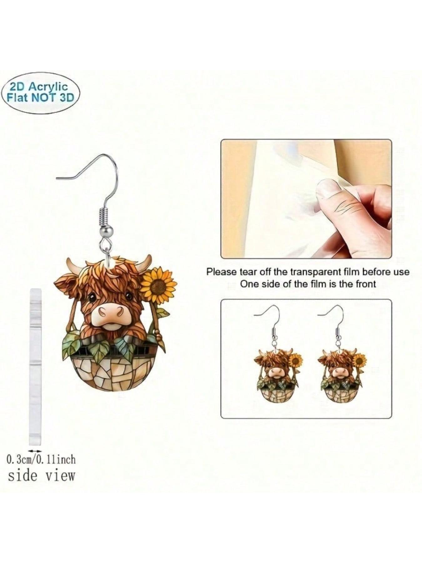 1 pair of rural cow printed acrylic earrings - lightweight and versatile, suitable for daily use and parties, cute earrings