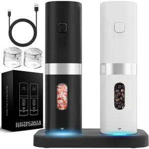 Electric Salt and Pepper Grinder Set - Automatic Salt and Pepper Grinder Set Rechargeable. Electronic Salt and Pepper Shakers with LED Light, Electric Pepper Grinder & Salt Grinder, Set of 2