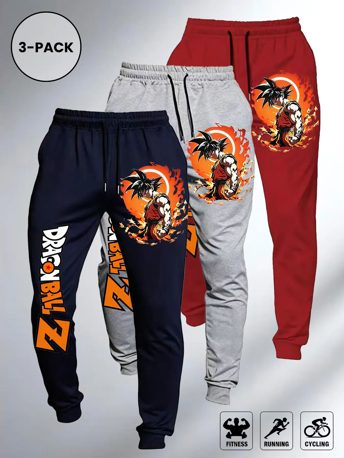 Anime Merch Men Casual Jogger Trousers, Character Graphic With Fire Pattern, Versatile Bottoms for Teen Daily Wear