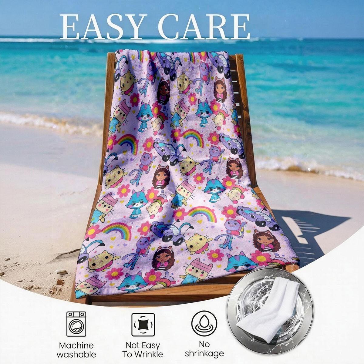 A Gabby's Dollhouse Cartoon Characters Rainbow All-over Printed Beach Towel - Oversized, Skin-friendly, Absorbent and Quick-drying, Perfect for Beach and Pool Leisure, Ideal for Summer Trips - Suitable for Seaside Vacations, Pool Parties and Outdoor Picni