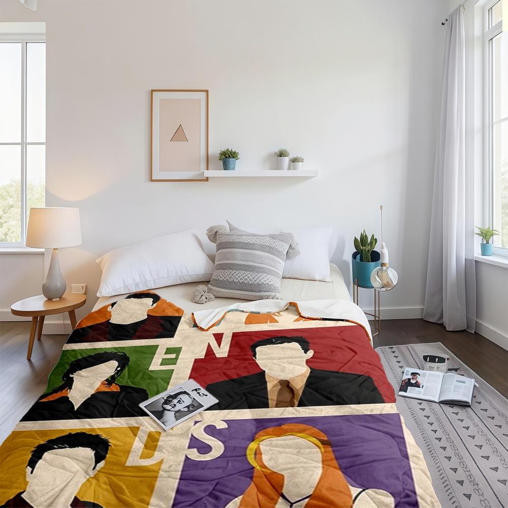 1pc Artistic Multi-Colored Block Group Silhouette Flannel Blanket, Ultra Soft Breathable Anti-Pilling Throw, Warm Cozy Fleece for Bed, Couch, Dorm, Movie Night, Outdoor, Car, Adult Men Women Gi