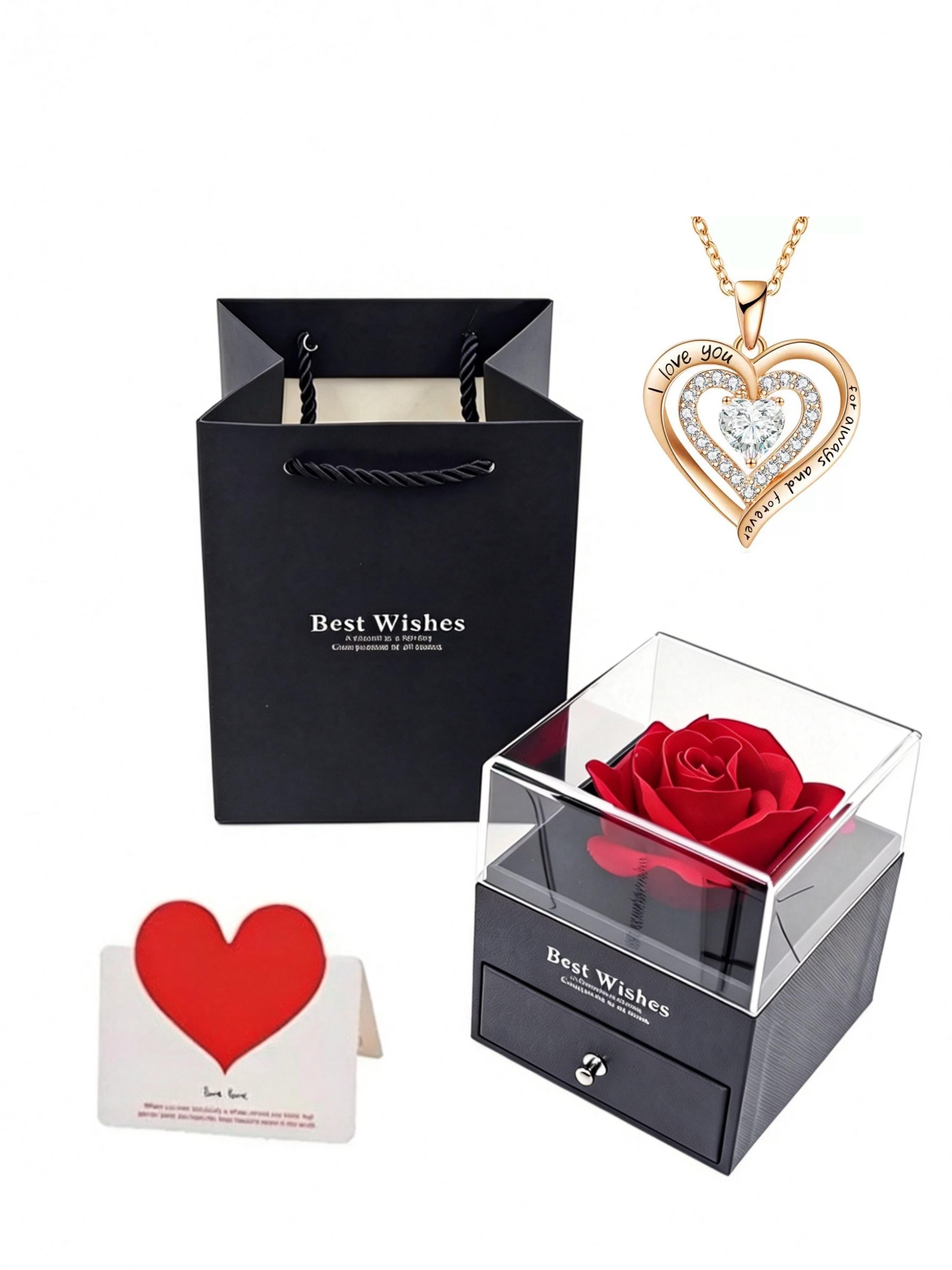 Double-Open Rose Scented Soap Flower Box Necklace, Mother's Day Valentine's Day Birthday Gift, Jewelry Packaging Box for Mom Girlfriend Friend