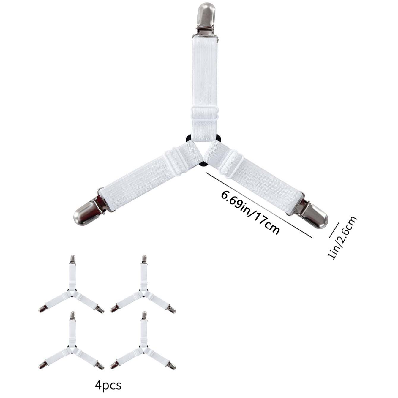 4-Pack Adjustable Elastic Band Clips, Triangle Bed Sheet Holders, Tablecloth Curtain Metal Clamps, Sofa Cushion Non-Slip Clips