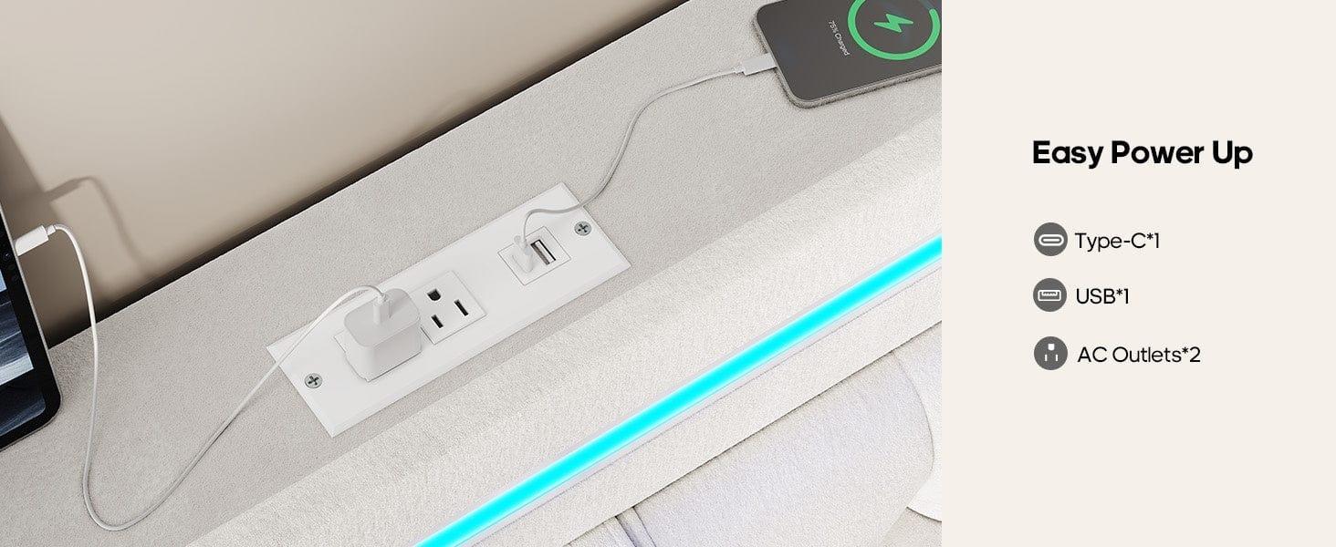 SIKAIC Twin Size Upholstered LED Bed Frame Beige Bedroom Set Unique Bedroom Furniture Headboard And Storage Platform Bedframe