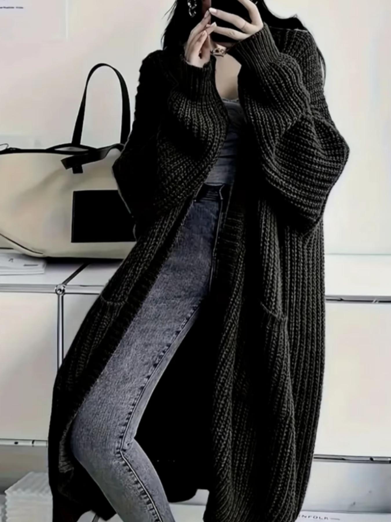 2026 Elegant Long Over Knee Sweater Cardigan For Women, Fall Winter New Casual Loose Thick Knit Coat, Trendy Fashion Outerwear, Knitted Cardigan Tops