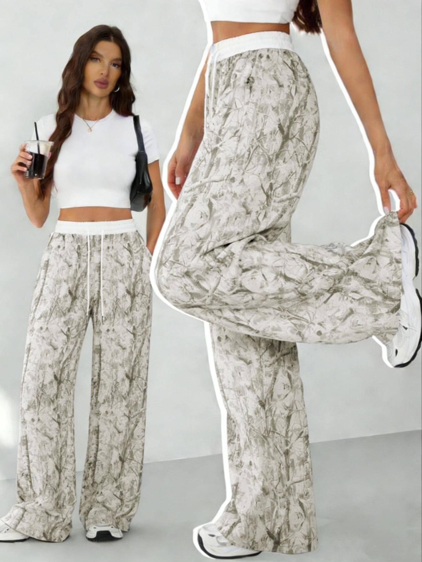 Women's Camo Printed Loose Long Pants with Pockets, Casual Drawstring Waist, Perfect for Spring Summer Fall, All Seasons Wear