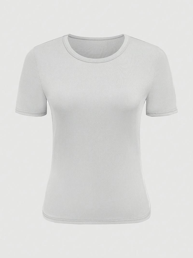 Women's Casual Slim Fit Short Sleeve Round Neck Top, 3 Piece Set, Plain Ribbed Knit, Medium Stretch, Summer & Fall Wear