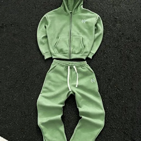 Y2K Men's Full Zip Hoodie and Jogger Set, Embroidered Logo, Loose-Fit Street Style, Casual Two-Piece for Daily Wear/commute