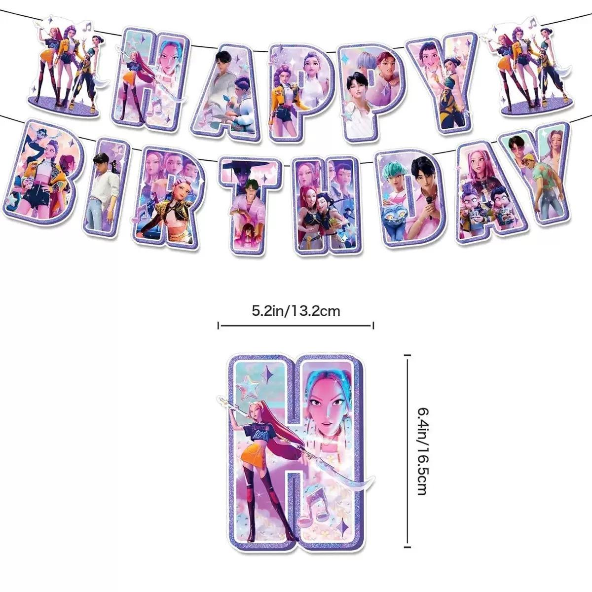 K-Pop Birthday Party Decoration Set Collection whimsical home decor,Kpop Anime Girls - Tablecloths, placemats, plates, cups, banners, forks, figurines, Backdrop, balloons, cake decorations, stickers, glasses and masks, K-Popbirthday party tunique decor