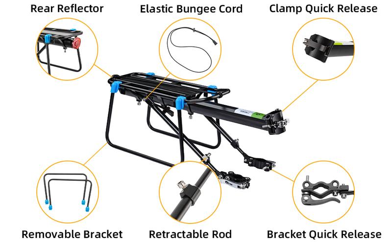 ROCKBROS Quick Release Rear Bike Rack, Aluminum Alloy Cargo Rack with Bike Trunk Bag 13L-25L Bike Rear Rack Bag and Bike Panniers Waterproof Bike Rear Rack Bag Max 30L Large Capacity for Mountain Bikes