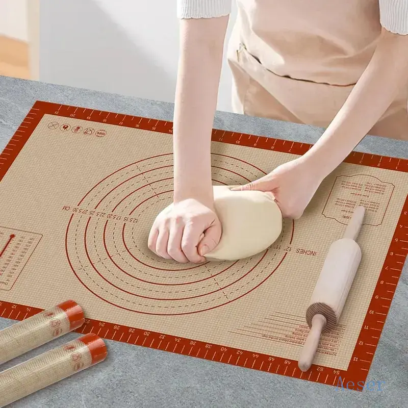 Silicone Baking Mat - Single Mat, Rectangular 0.7mm Non-Stick Bakeware, 24inch Length x 16inch Width Rolling Pastry Dough Sheet for Pizza, Christmas Cookies (Kitchen Baking Utensils)-L