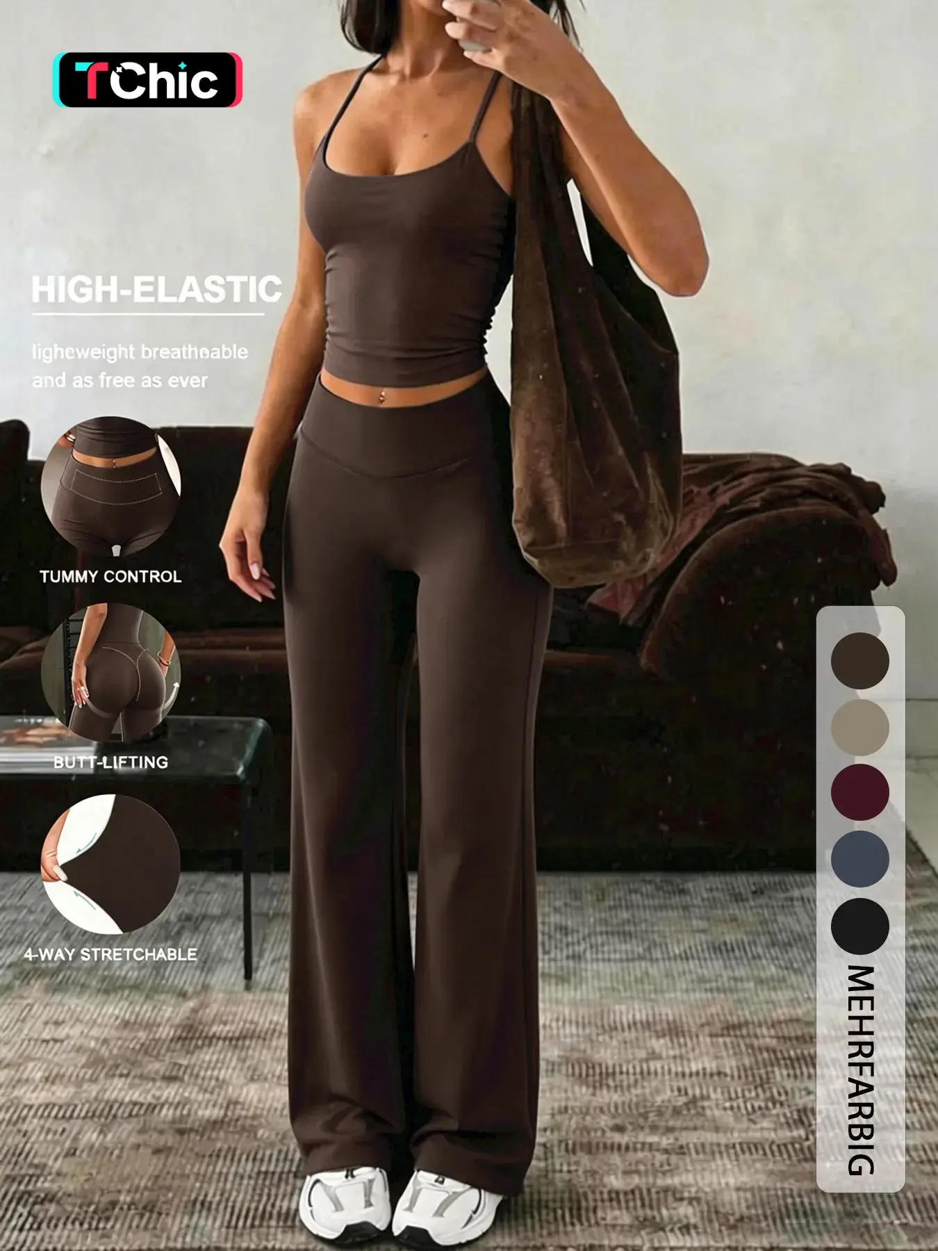 【Black Friday】Women's Slim-fitting Sporty Two-Piece Set, Breathable Activewear, Cami Top & High-Waisted Tummy Control Pants, Suitable for Yoga, Gym & Daily Wear