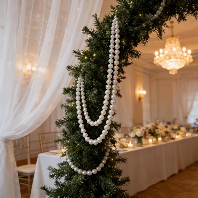 White Faux Pearl Garland for Staircase | 20 Large Pearls String Decor for Wedding Party Banister Party Decoration | Elegant 3.15 Inch Bead Accent for Home Event Styling | Versatile Wrap for Adult Celebrations | US Holiday Ready