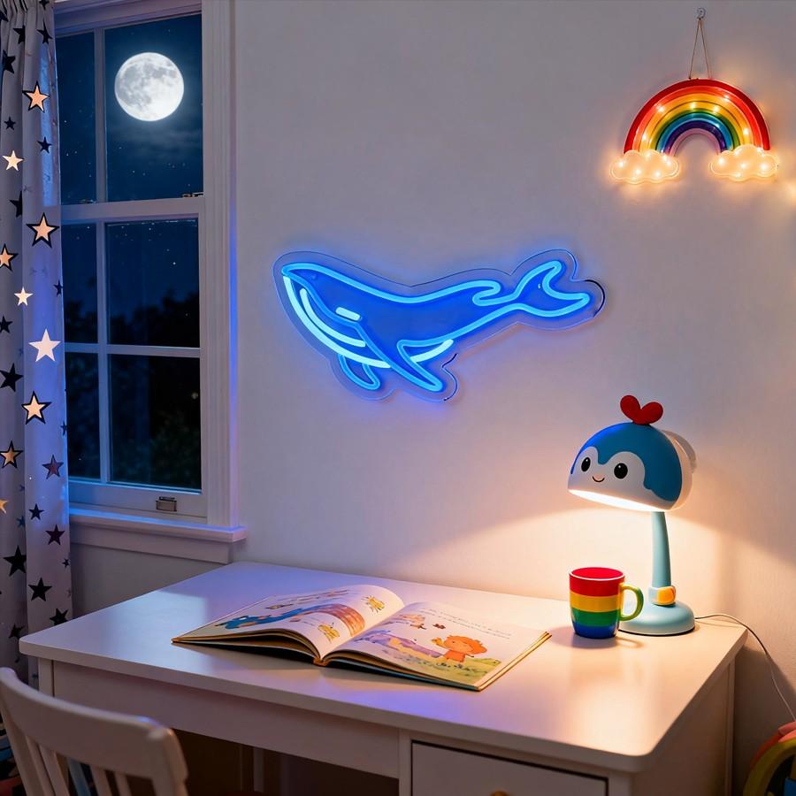 whale Neon Sign,  LED Shark Light Animal Wall Decor, Christmas Gift White Elephant Gifts for Boys Men, Bedroom Living Room Man Cave Home Decoration With USB Powered