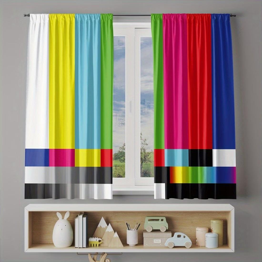 2 Piece Rainbow Stripe Curtains, Thermal Half-Opacity, Polyester, Bedroom Living Room Kitchen Decor, Birthday Gift, Apartment Balcony Curtain