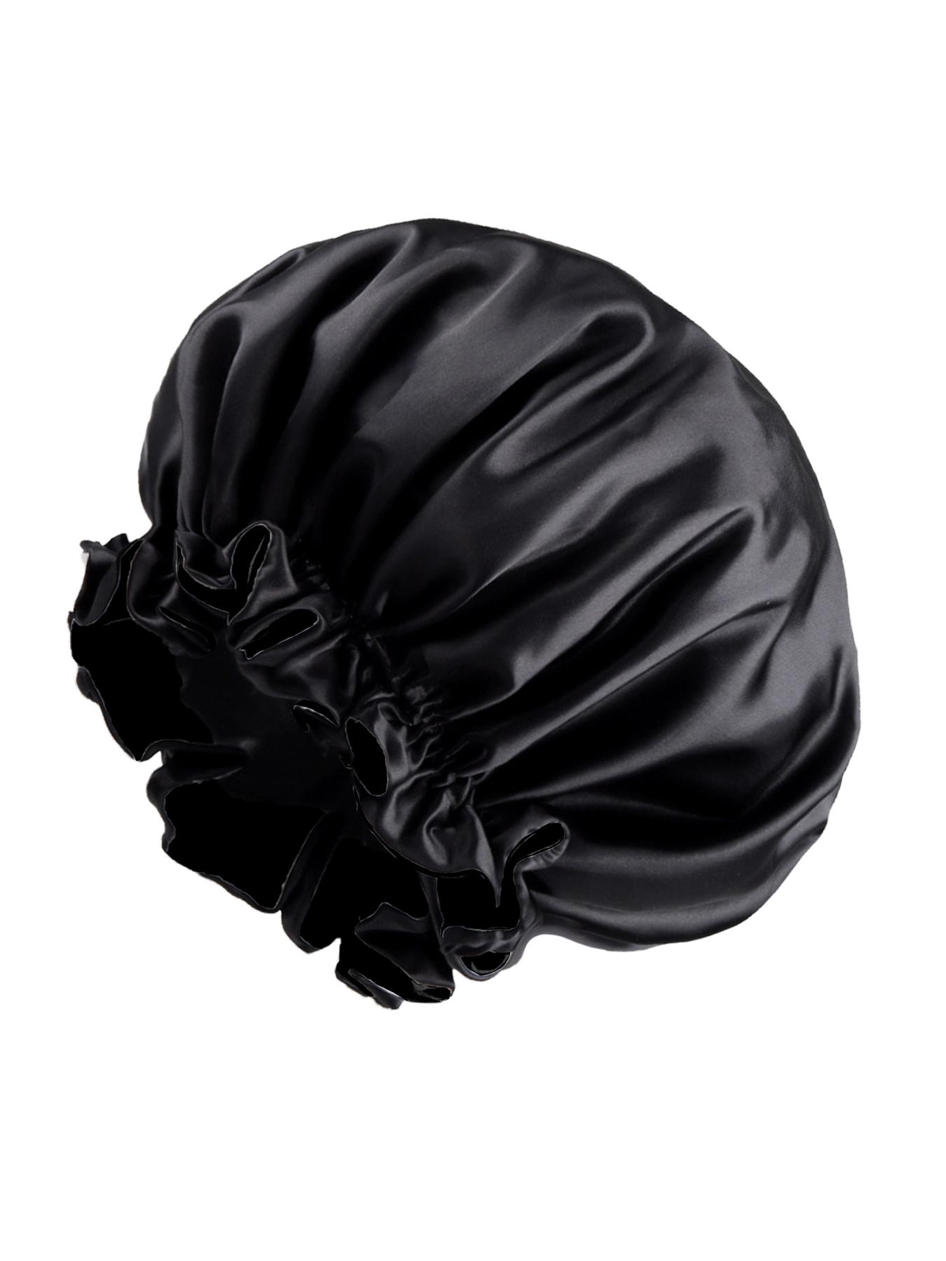 Women's Bonnet Two-Layer Pure Color Wave Edge Elastic Silk Smooth Satin Fashion Sleep Cap, Comfortable Soft Breathable Hair Care Hat, Sleeping Bonnet
