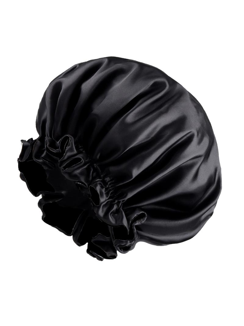 Women's Bonnet Two-Layer Pure Color Wave Edge Elastic Silk Smooth Satin Fashion Sleep Cap, Comfortable Soft Breathable Hair Care Hat, Sleeping Bonnet