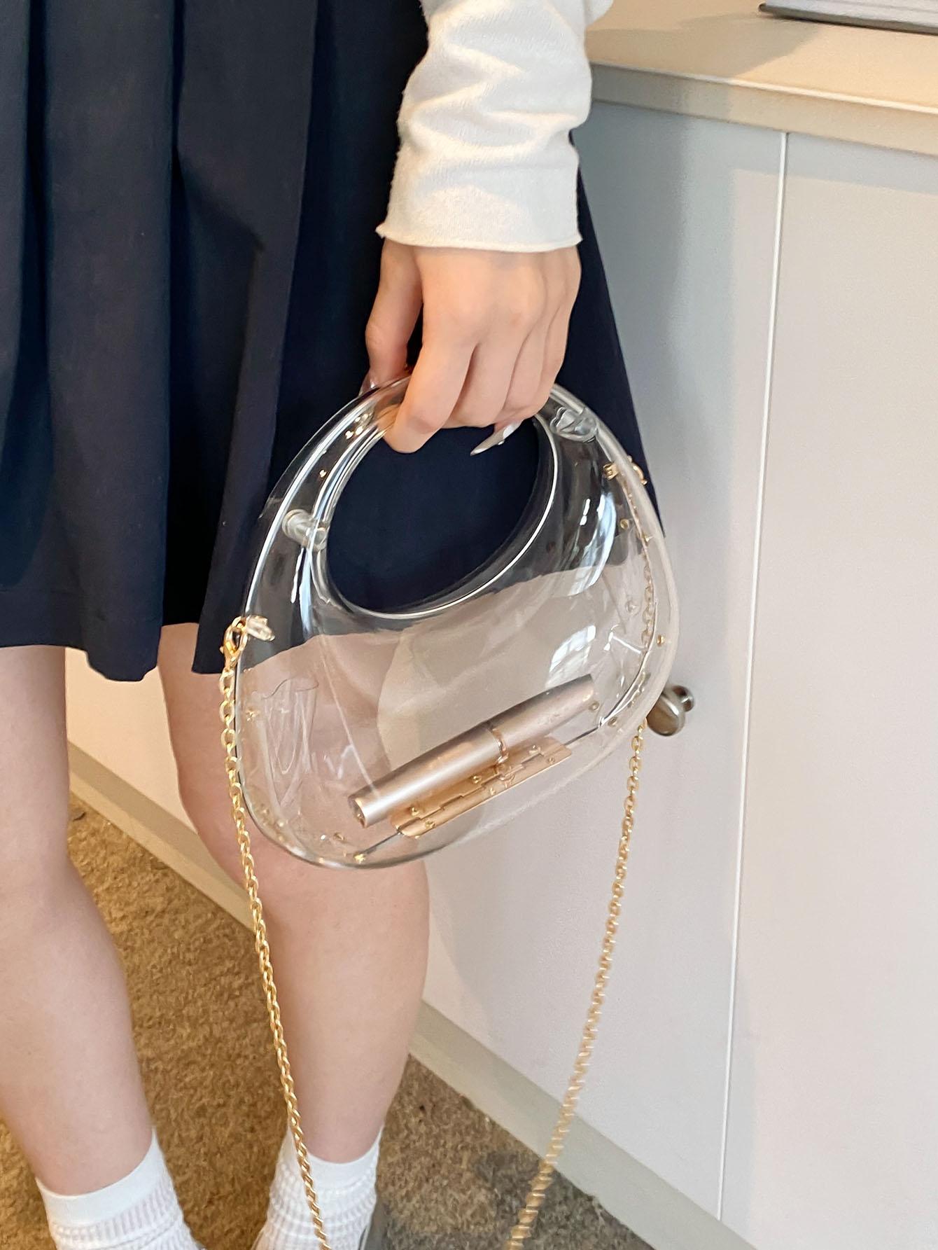 Women's Acrylic Box Bag, Fashionable Lipstick Coin Accessory Organizer Crossbody Bag, Elegant Party Chain Tb Purse