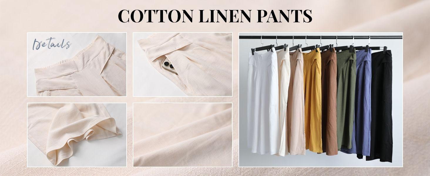Tanming Women's Cotton Linen Culottes Pants Elastic Waist Wide Leg Palazzo Trousers Capri Pants with Pockets