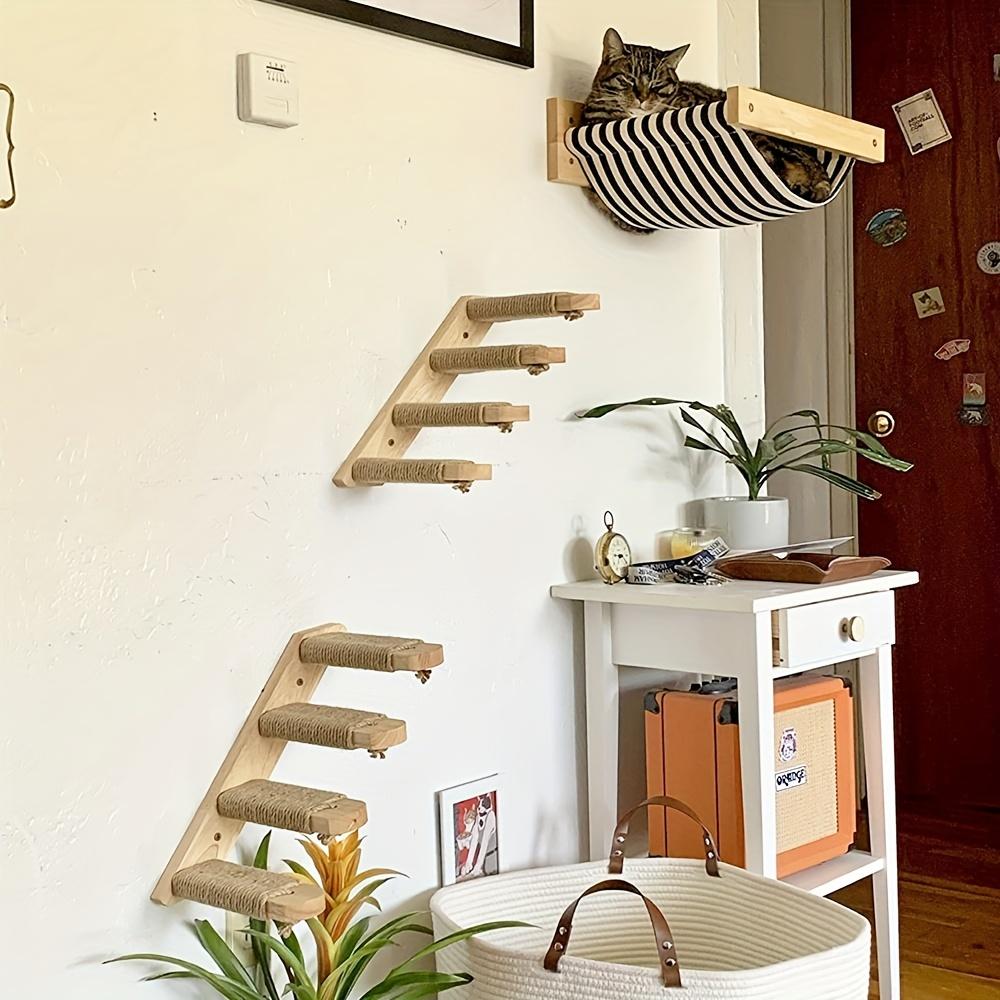 1pc Cat Climbing Shelf Wall Mounted Four Step Stairway With Sisal Scratching Post For Cats Tree Tower Platform Jumping Pet Furniture